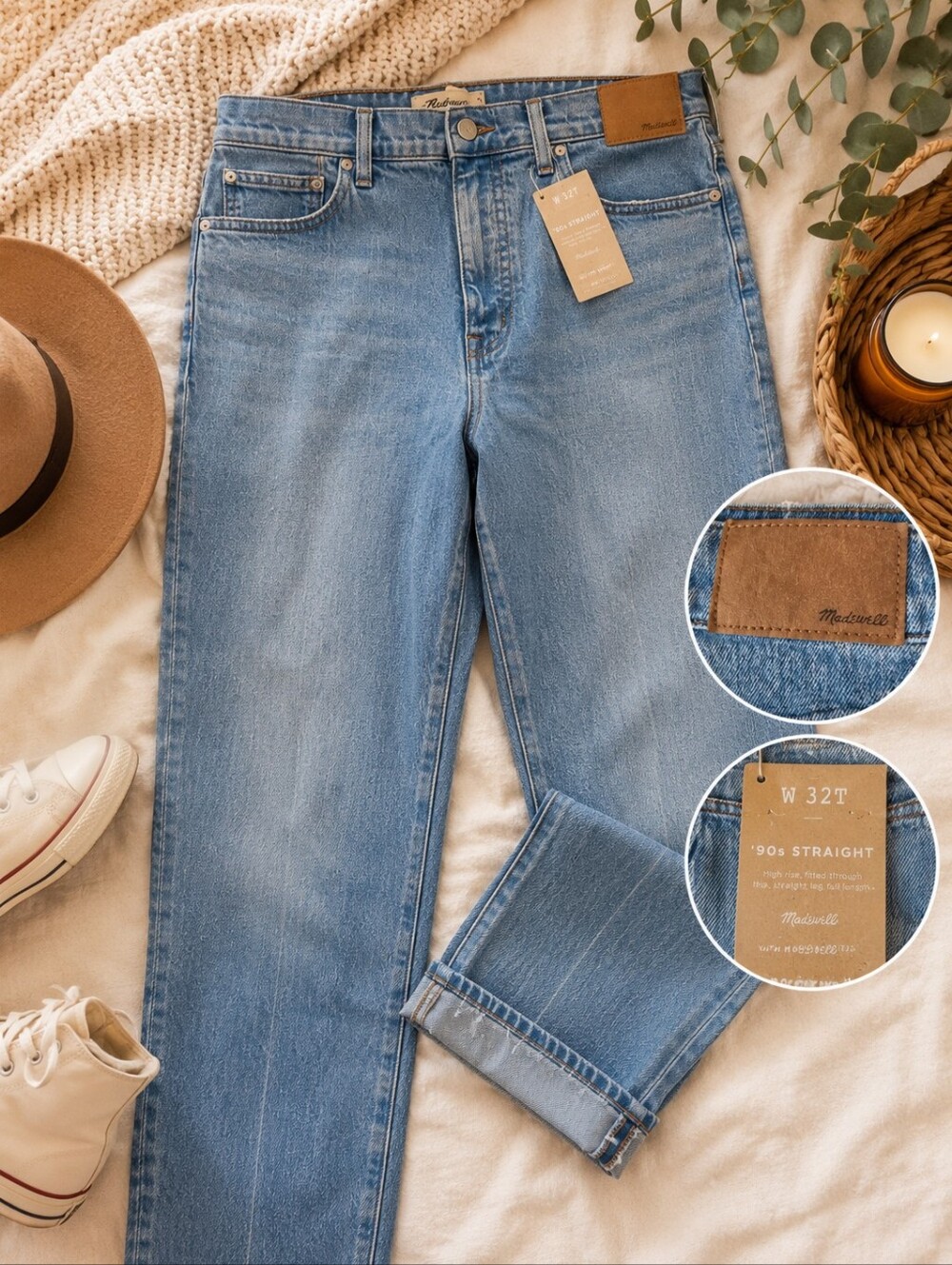 Madewell ’90s Straight Jeans 32T Tall High Rise Light Wash NWT